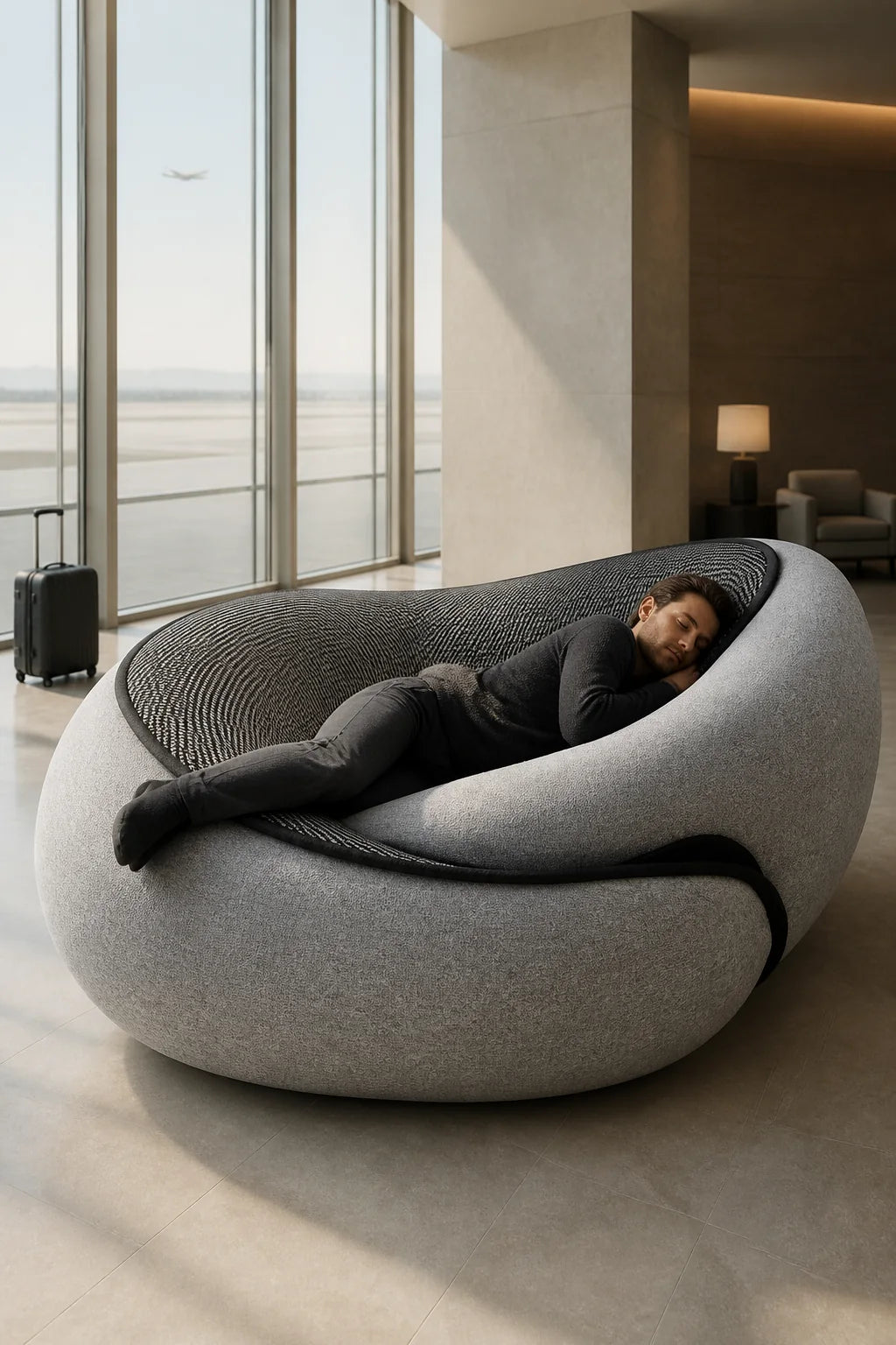 Surreal oversized CloudNeck pillow visualizing travel comfort