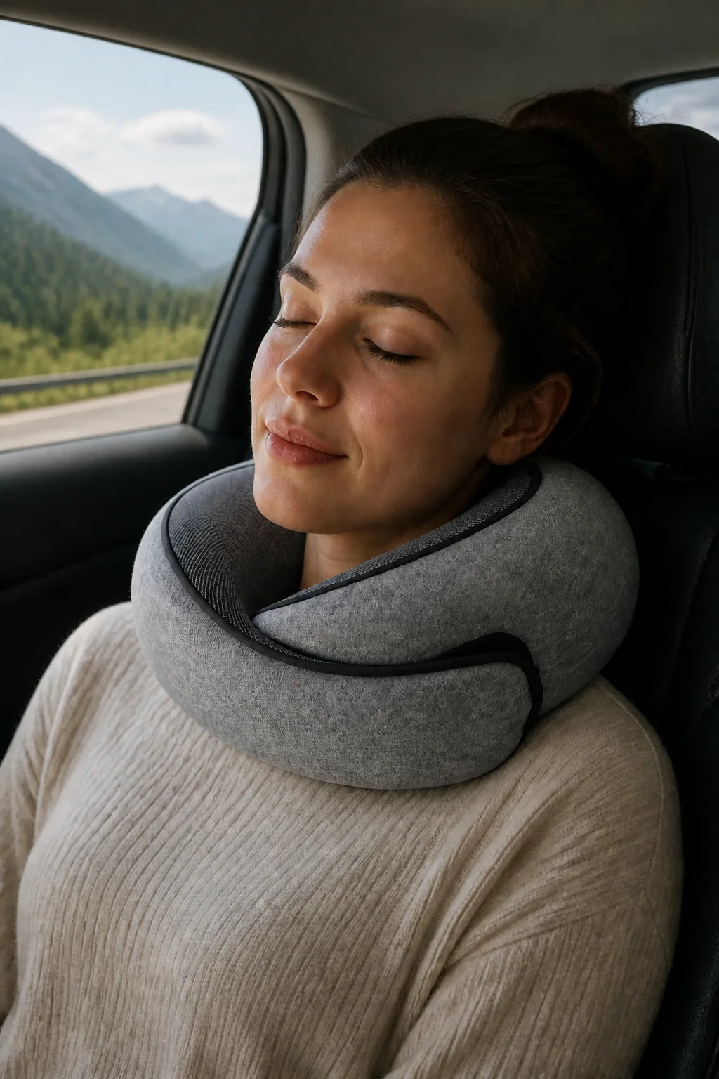 Passenger resting with CloudNeck in a car
